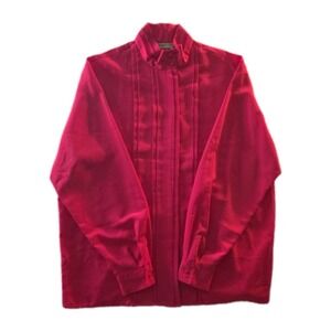 Vintage Pink Long Sleeve Hill Archer Pleated High Collar Blouse - Size 14